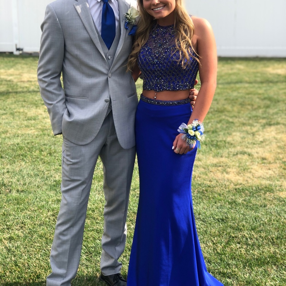 Royal Blue Beaded Two Piece Prom Dress - image 1